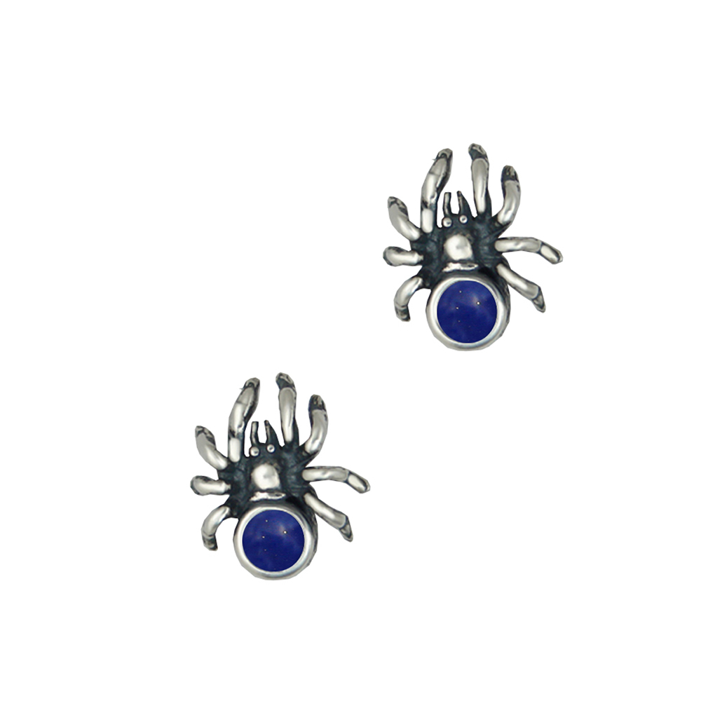 Sterling Silver Small Spider Post Stud Earrings With Lapis Lazuli